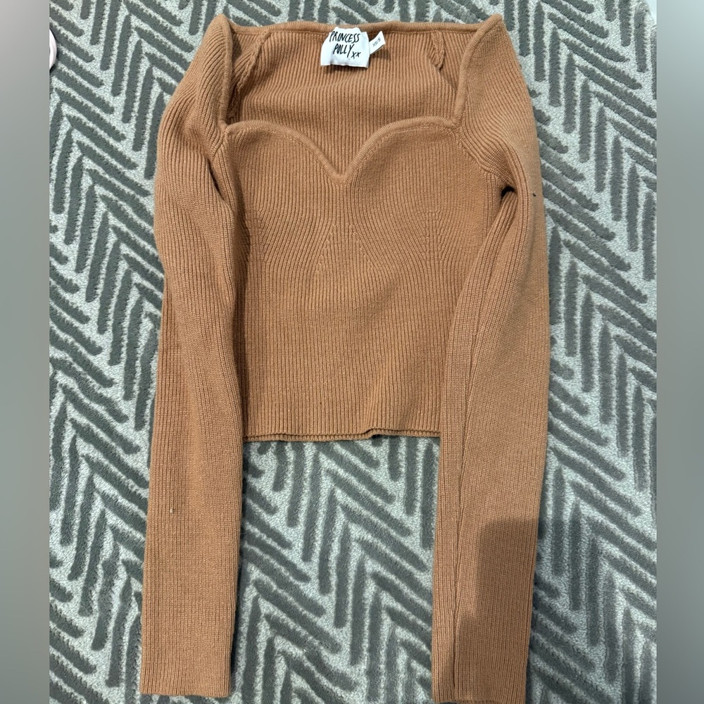 Princess Polly Ribbed Sweetheart Knit Crop Top - Camel Tan